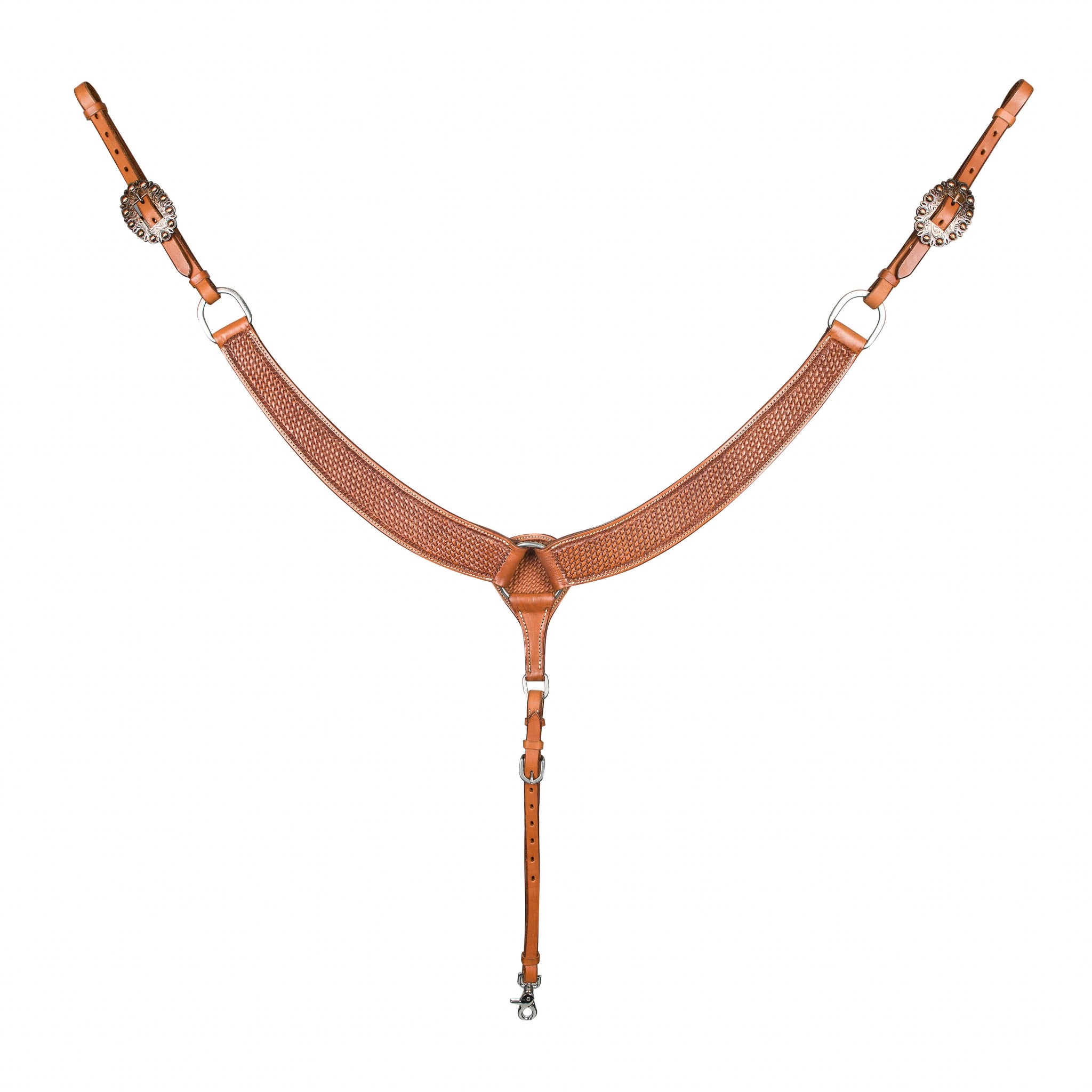 New! Cashel Breastcollar 2″ Basket Tooled Chestnut Leather main image 0