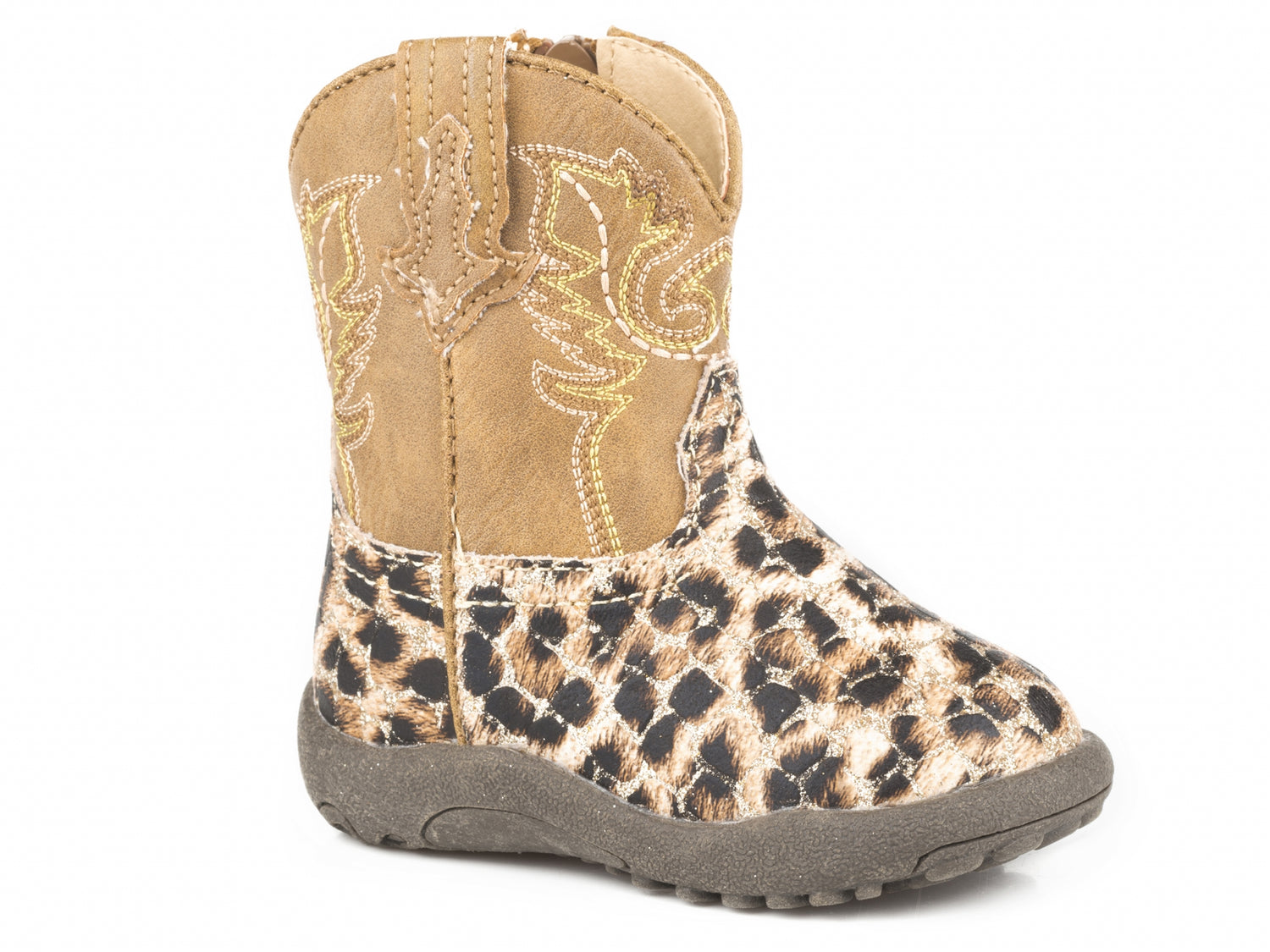Roper Cowbabies Infant Girls Tan Shaft with Leopard Print Vamp